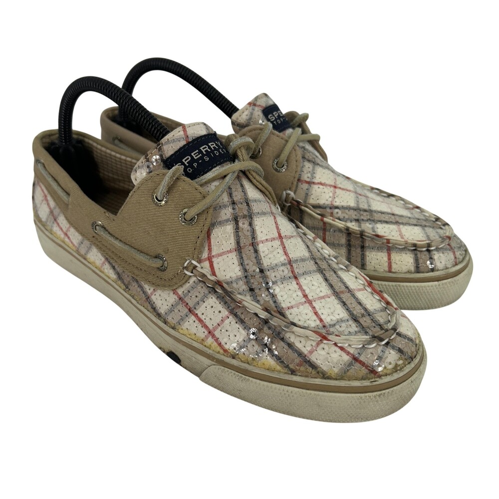 Sperry Top-Sider Shoes Womens Size 9.5 Bahama Plaid Sequin Boat Flats Casual